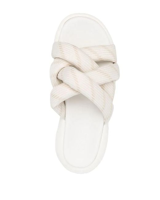 Moncler White Crossover-Strap Slides