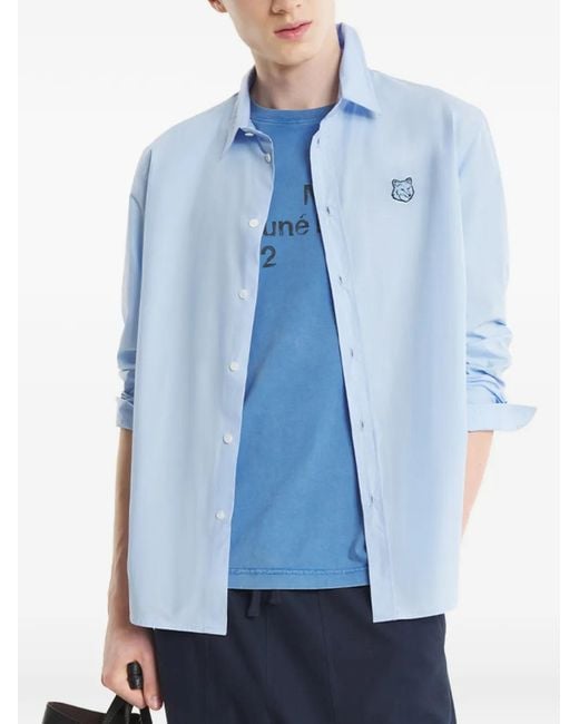 Maison Kitsuné Overhemd Met Vossenkoppatch in het Blue voor heren
