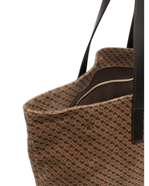 Gherardini Brown Monogram-Print Leather Tote Bag