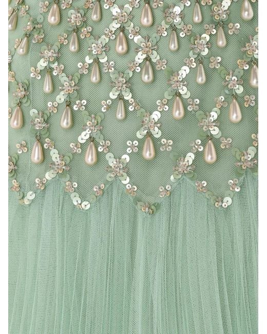 Rami Al Ali Green Fully Beaded Pleated Maxi Gown
