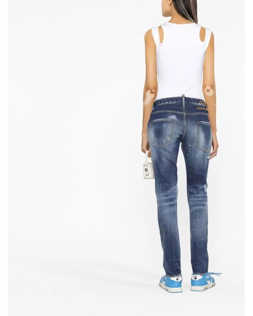 DSquared² Blue Distressed-Finish Denim Jeans