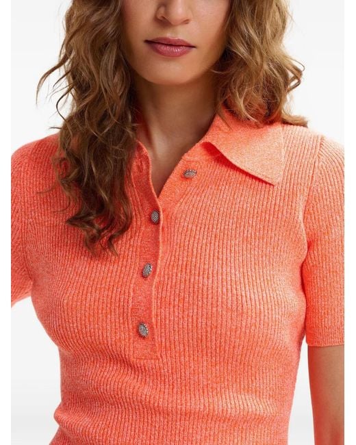 Essentiel Antwerp Orange Button-Placket Polo Top