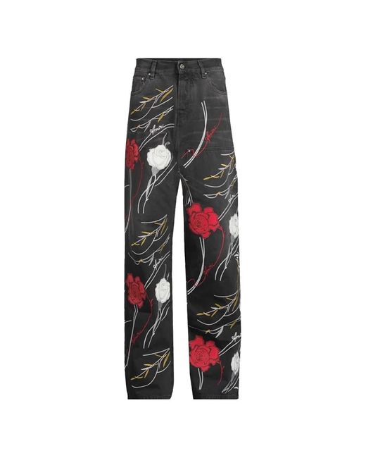 Amiri Black Floral-Print Trousers for men