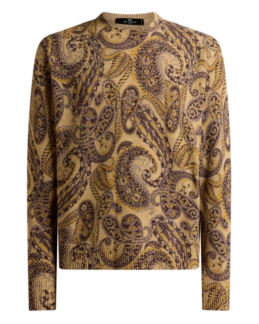 Etro Brown Wool Sweater With Paisley Print for men
