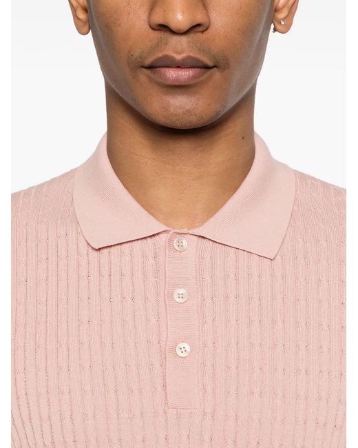 Tagliatore Pink Cable-Knit Polo Shirt for men