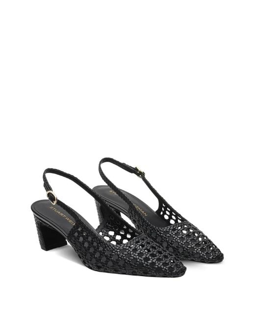 Stuart Weitzman White Stassi Woven Slingback Pumps