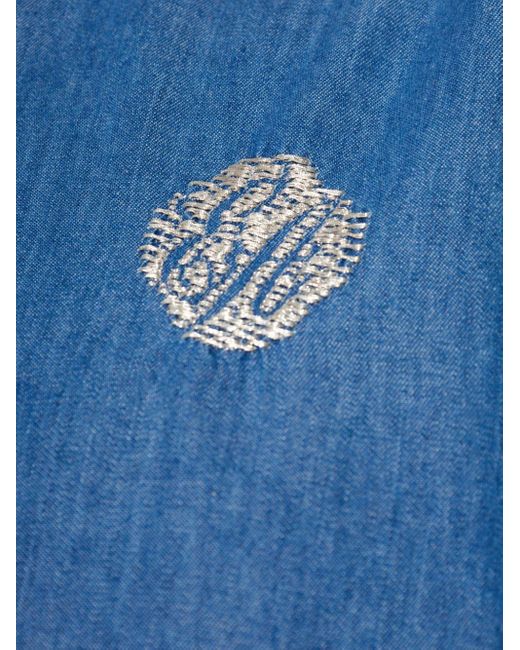 Emporio Armani Blue Logo-embroidered Denim T-shirt
