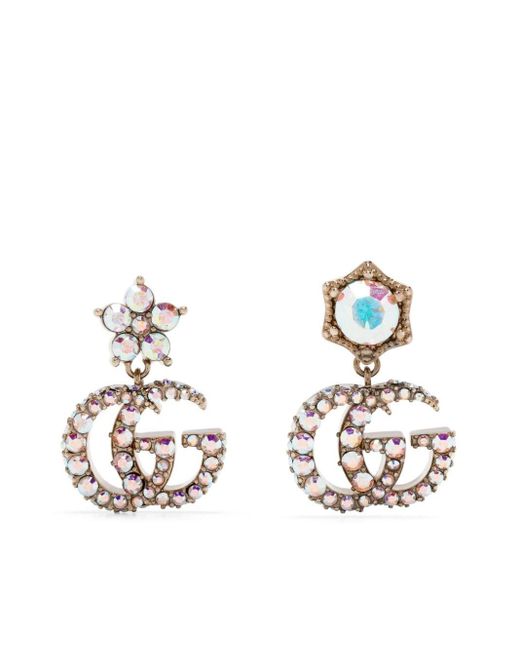 Gucci Metallic Double G Crystal Earrings