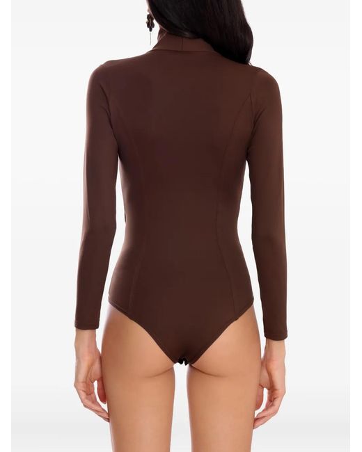 Amir Slama Brown High-Neck Zip Bodysuit