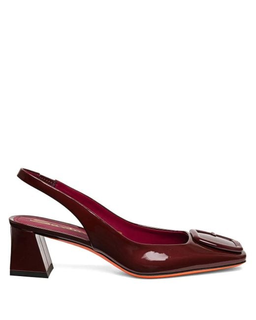 Santoni Red 50Mm Buckle Patent Leather Pumps