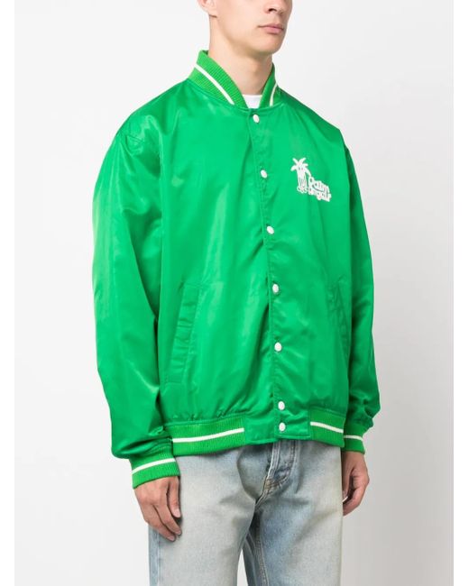 Palm Angels Green Graphic-Print Bomber Jacket for men