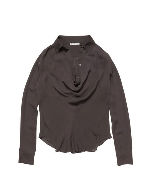 Acne Gray Silk Blouse With Cowl Neck