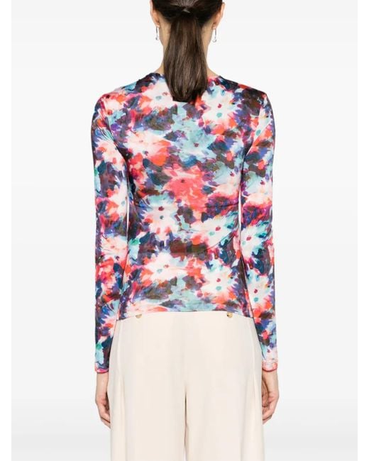 Patrizia Pepe Red Hybrid Flower-Print Knot-Detail Jersey Top