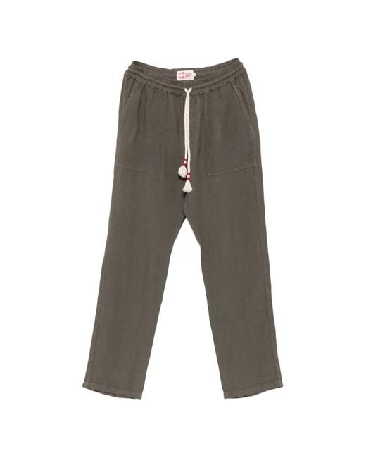Mc2 Saint Barth Gray Drawstring-Waist Linen Trousers for men
