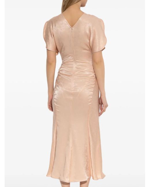 Victoria Beckham Midi-Jurk Met Gedrapeerd Detail in het Natural