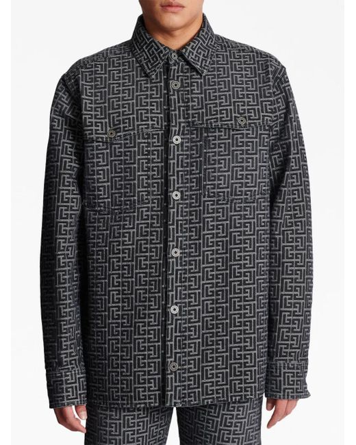 Balmain Blue Jacquard Monogram Denim Shirt for men