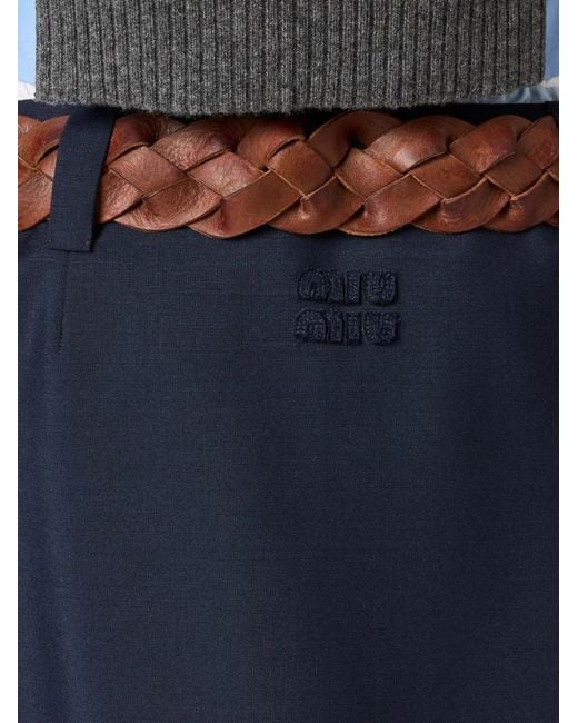 Miu Miu Blue Wool Midi Skirt