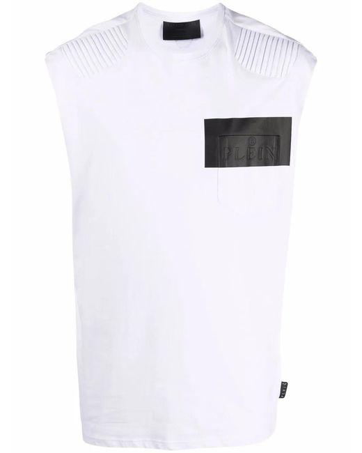 Philipp Plein White Logo Sleeveless Top for men