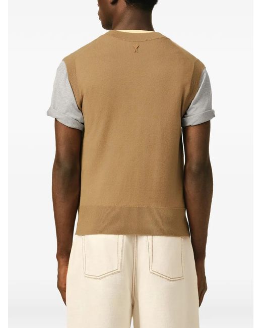 AMI Green Argyle Intarsia Sleeveless Sweater for men