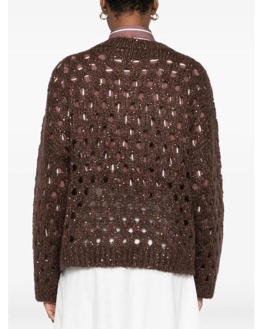 Maglione Con Paillettes di Brunello Cucinelli in Brown
