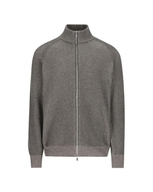 Brunello Cucinelli Gray Ribbed-Knit Zip-Up Cardigan for men