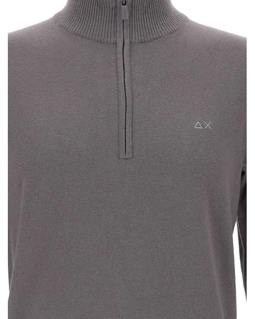 Sun 68 Gray Half-Zip Ribbed Sweater for men