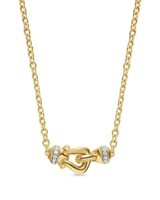 David Yurman Metallic 18K Petite Buckle Diamond Necklace