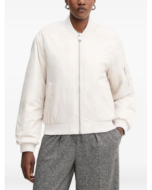 Guess White Zipped Bomber Jacket