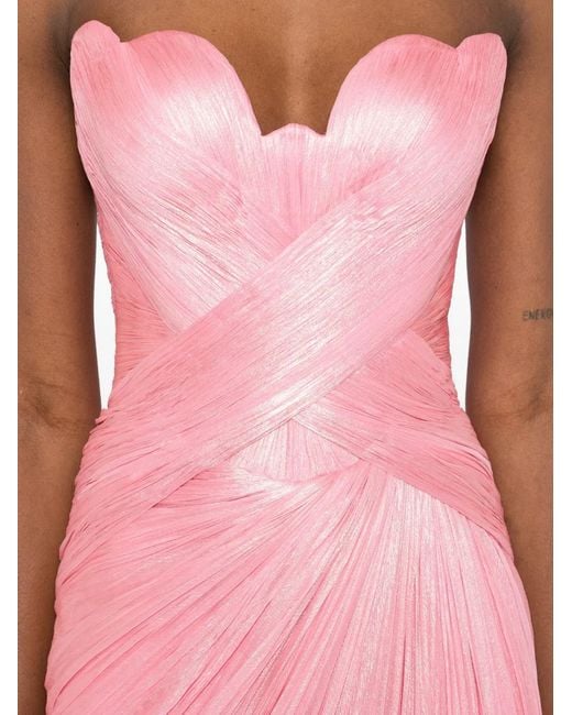 IRIS SERBAN Pink Luna Sweetheart-Neck Metallic Maxi Dress