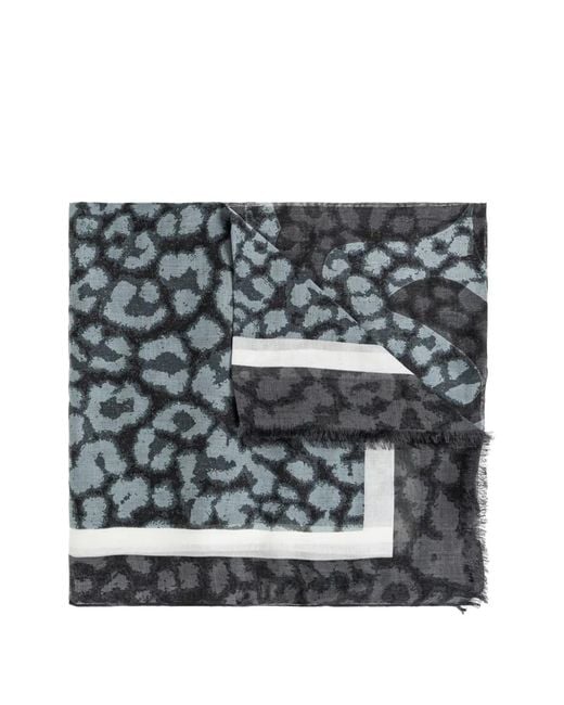 AllSaints Gray Leopard-Print Frayed Scarf