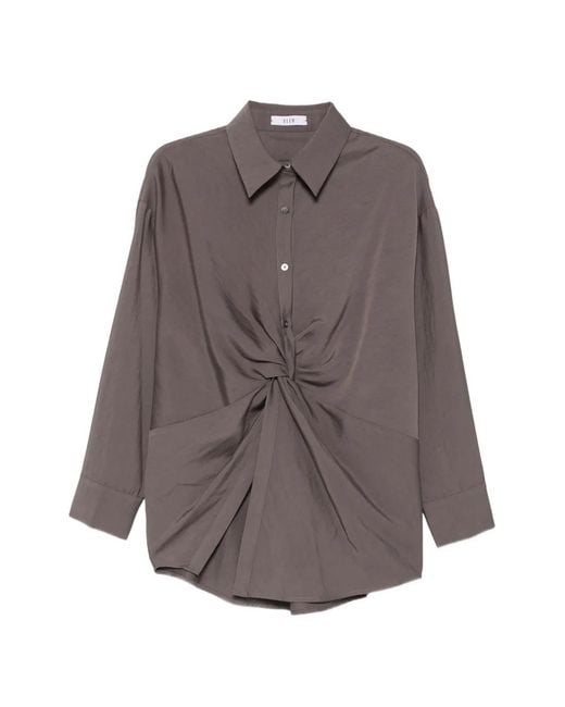 ELEH Brown Knot-Detail Long-Sleeve Shirt