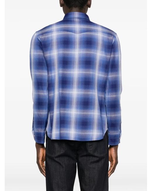 Tom Ford Geruit Overhemd in het Blue voor heren