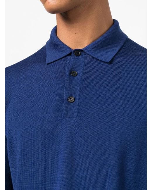 Roberto Collina Blue Long-Sleeve Polo Shirt for men