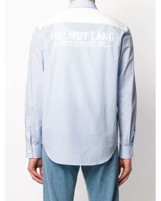 Helmut Lang Blue Striped Cotton Long-Sleeved Shirt for men