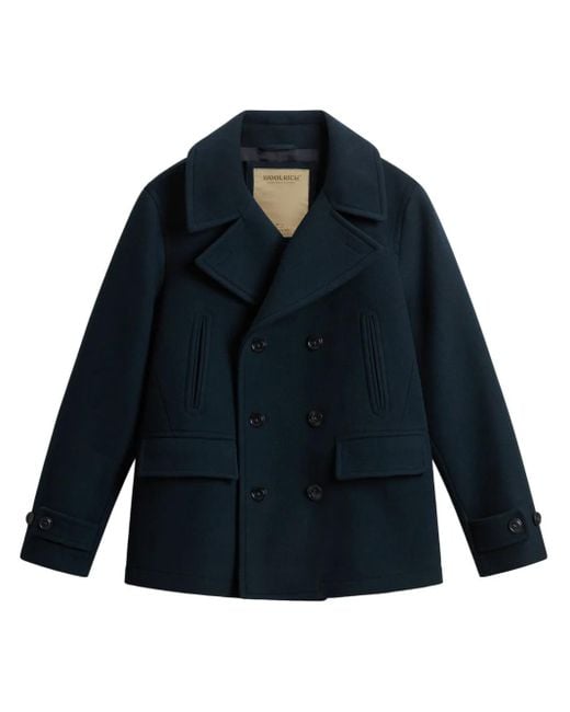 Woolrich Blue Melton Coat for men