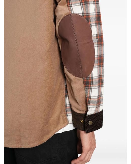 Junya Watanabe Brown Checked Corduroy-Paneled Overshirt for men