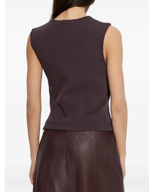 Samsøe & Samsøe Brown Sapia Ribbed-Detail Lambskin Top