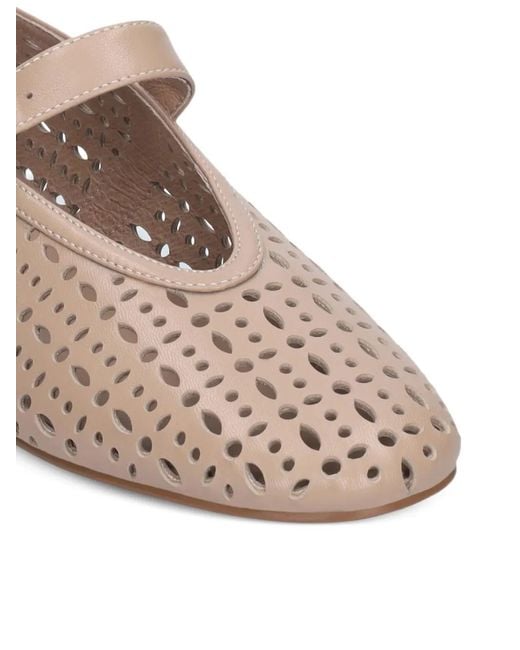 Bibi Lou Natural Perforated Buckle-Strap Ballet Flats
