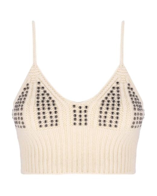 Laneus Natural Embellished Knitted Top