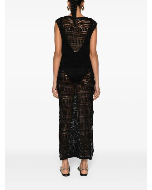 P.A.R.O.S.H. Black Sleeveless Crochet Midi Dress