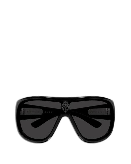 Gucci Black Logo-Print Shield-Frame Sunglasses for men