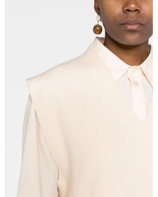 Jil Sander White Wool V-Neck Vest