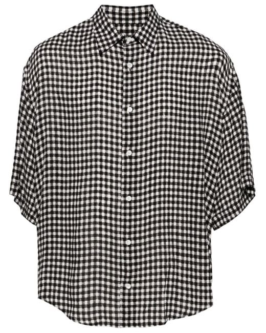 Gingham-check short-sleeve shirt di AMI in Black da Uomo