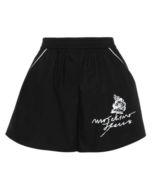 Moschino Jeans Black Flower-print Cotton Shorts