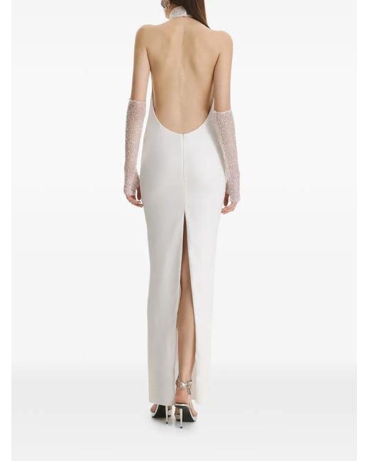 Vestiaire d'un Oiseau Libre White Aniela Halter-Neck Embellished Dress