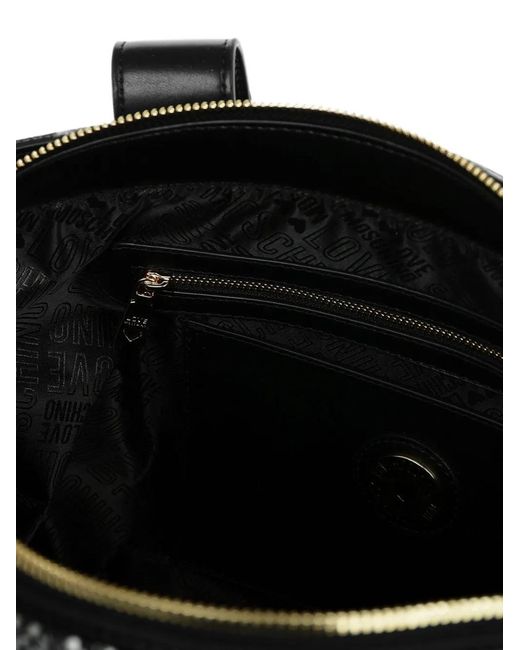 Love Moschino Black Snake-Effect Logo-Detail Tote Bag
