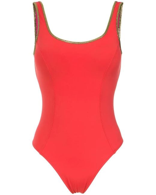 Amir Slama Red Tone Trimming Swimsuit