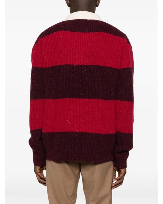 Maglione A Righe Con Colletto Stile Polo di DUNST in Red