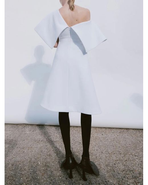 A.W.A.K.E. MODE White Off-Shoulder Oversized-Collar Mini Dress