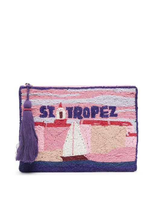 Mc2 Saint Barth Purple St. Tropez-motif Beaded Clutch Bag